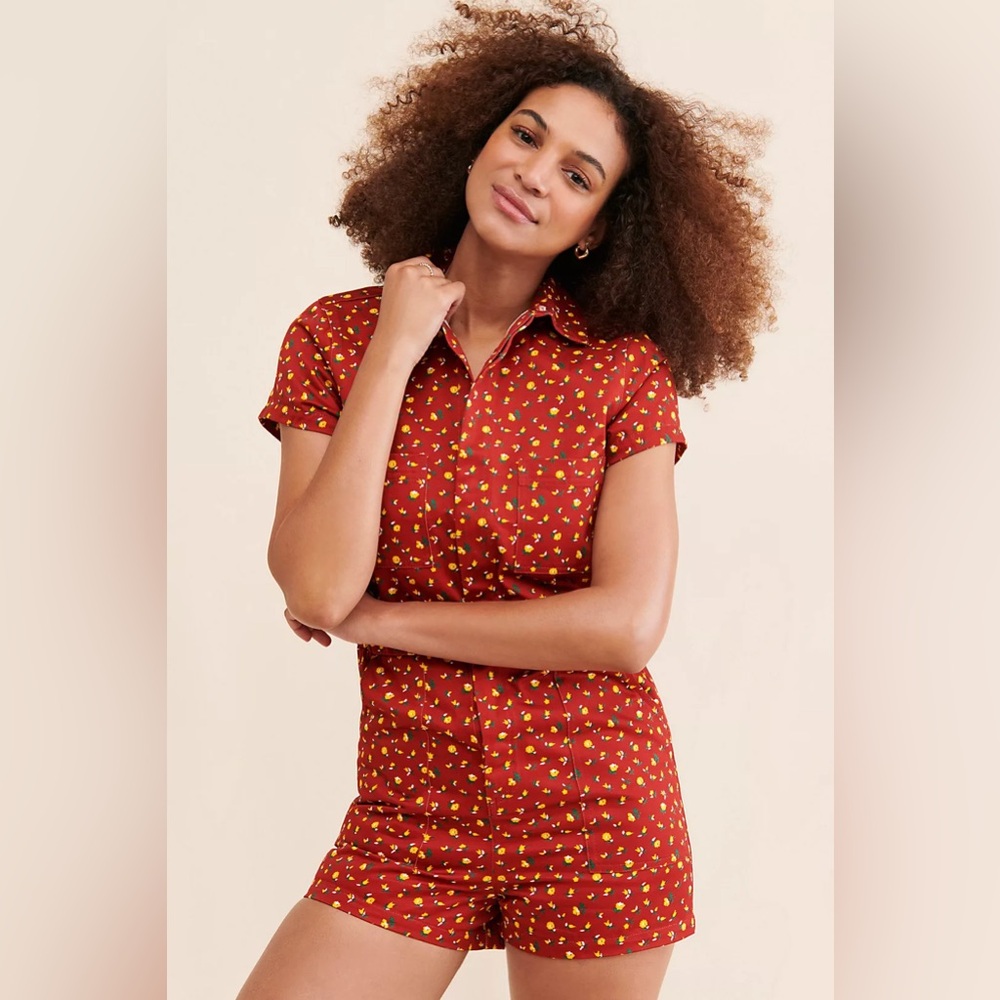 NWT Free People Rolla’s Alpine Floral Hamptons Romper burgundy and yello…